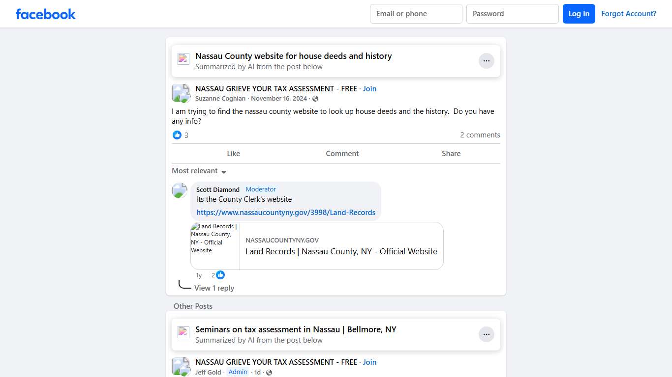 NASSAU GRIEVE YOUR TAX ASSESSMENT - FREE I am trying to find the nassau county website to look up house deeds and the history Facebook